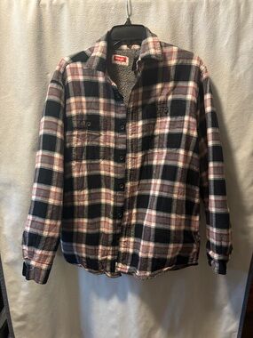 Wrangler Black White Red Plaid Sherpa-Lined Shirt Jacket